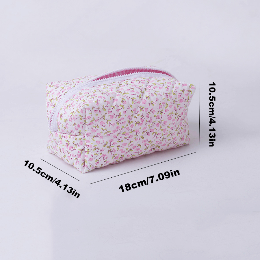 Organizer di stoccaggio Borsa per trucco trapuntata gonfia floreale Borsa per cosmetici stampata a fiori Borsa per cosmetici da viaggio grande Accessorio per il trucco