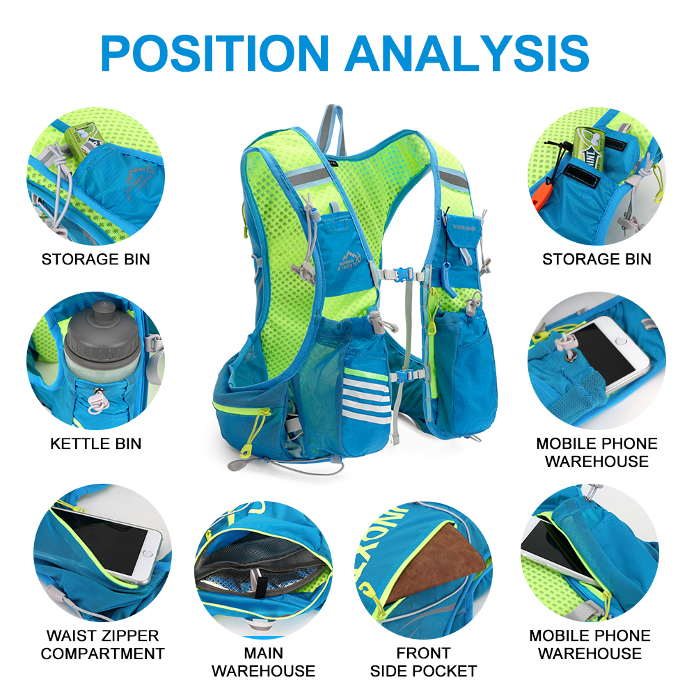 Laufende feuchtigkeitsspendende Weste Rucksack 8L, Radfahren feuchtigkeitsspendender Rucksack Wandern Marathon feuchtigkeitsspendend, mit 1,5L Wasserbeutel 500ml Wasserflasche
