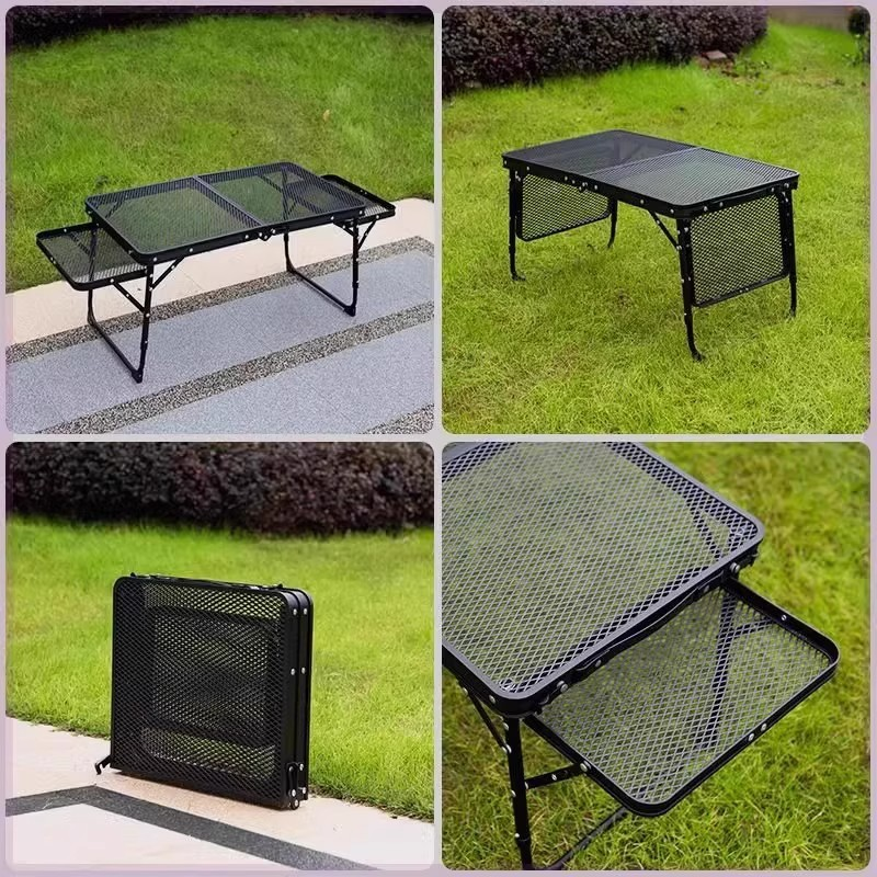 New Outdoor foldable mesh table iron mesh table lift table outdoor picnic foldable table portable double ear camping table