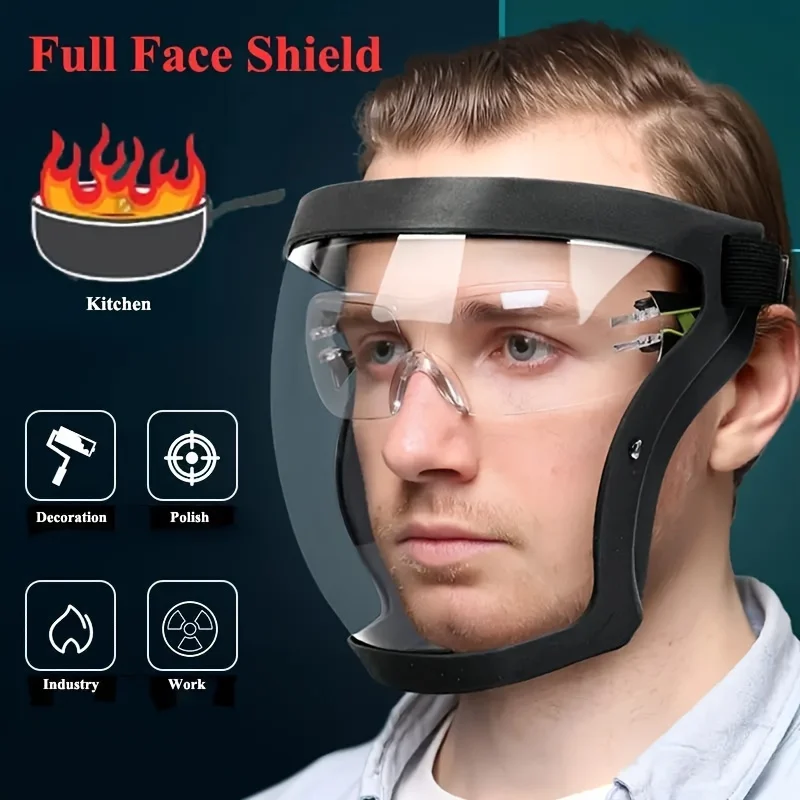 Masque de protection intégral transparent avec structure réglable, écran facial réutilisable, degré de chaleur, sécurité au travail