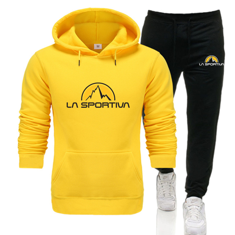 La Sportiva Męski dres z kapturem i spodniami dresowymi Casual Jogger Odzież sportowa 2-częściowy męski polarowy zestaw odzieży ulicznej