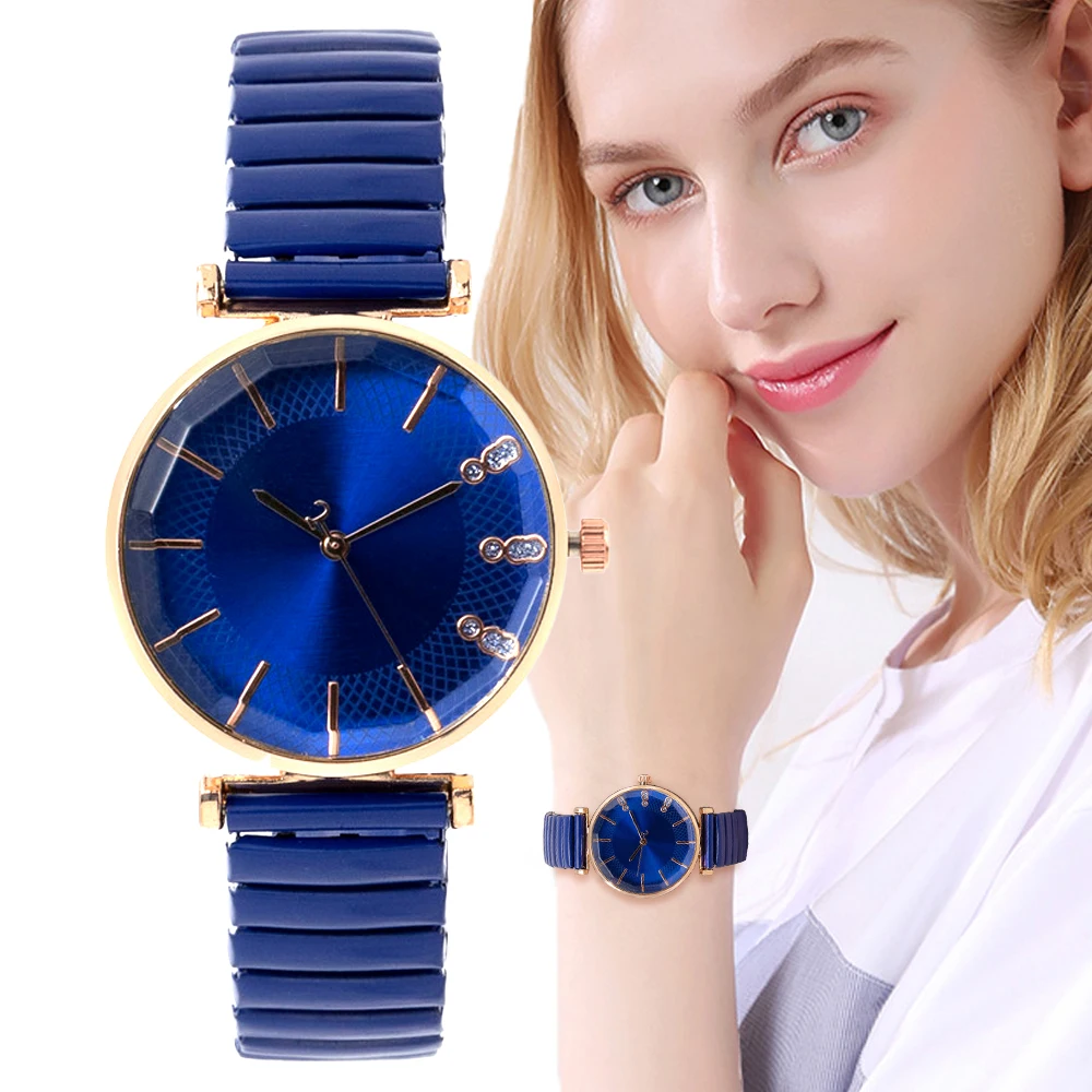 Роскошные женские кварцевые часы Treasure Blue Simple Crystal, повседневные часы из нержавеющей стали с эластичным ремешком, модные женские деловые часы