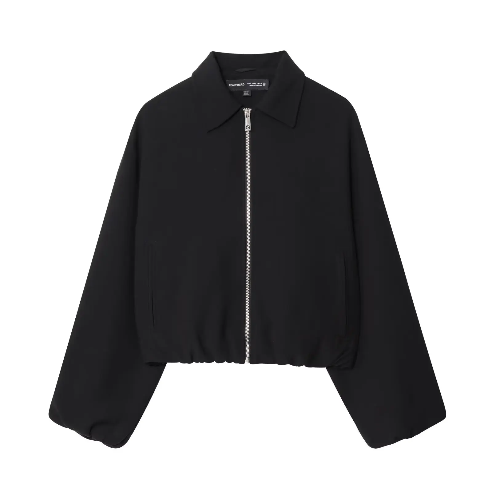 BSAY women's autumn new 2025 solid color simple pocket waist cinched long sleeved lapel zipper puffy jacket