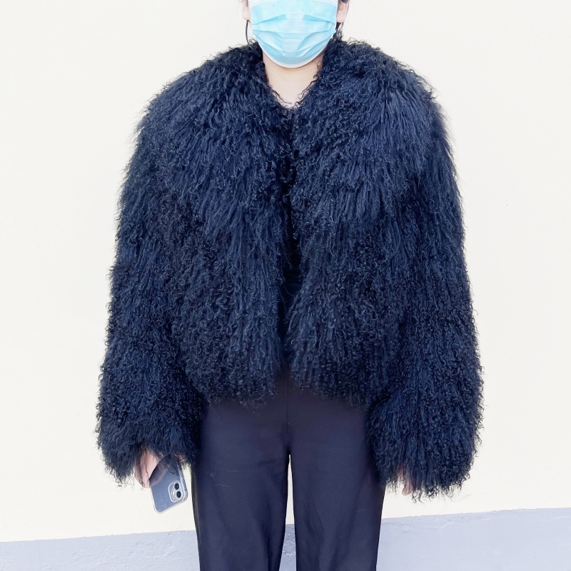 Kejinyuan Turn-down kraag Echte Mongolië Schapenbont Korte Jas Herfst Mode Warme Jas Vrouwen Krullend Lamsbont Jas Vrouwelijke