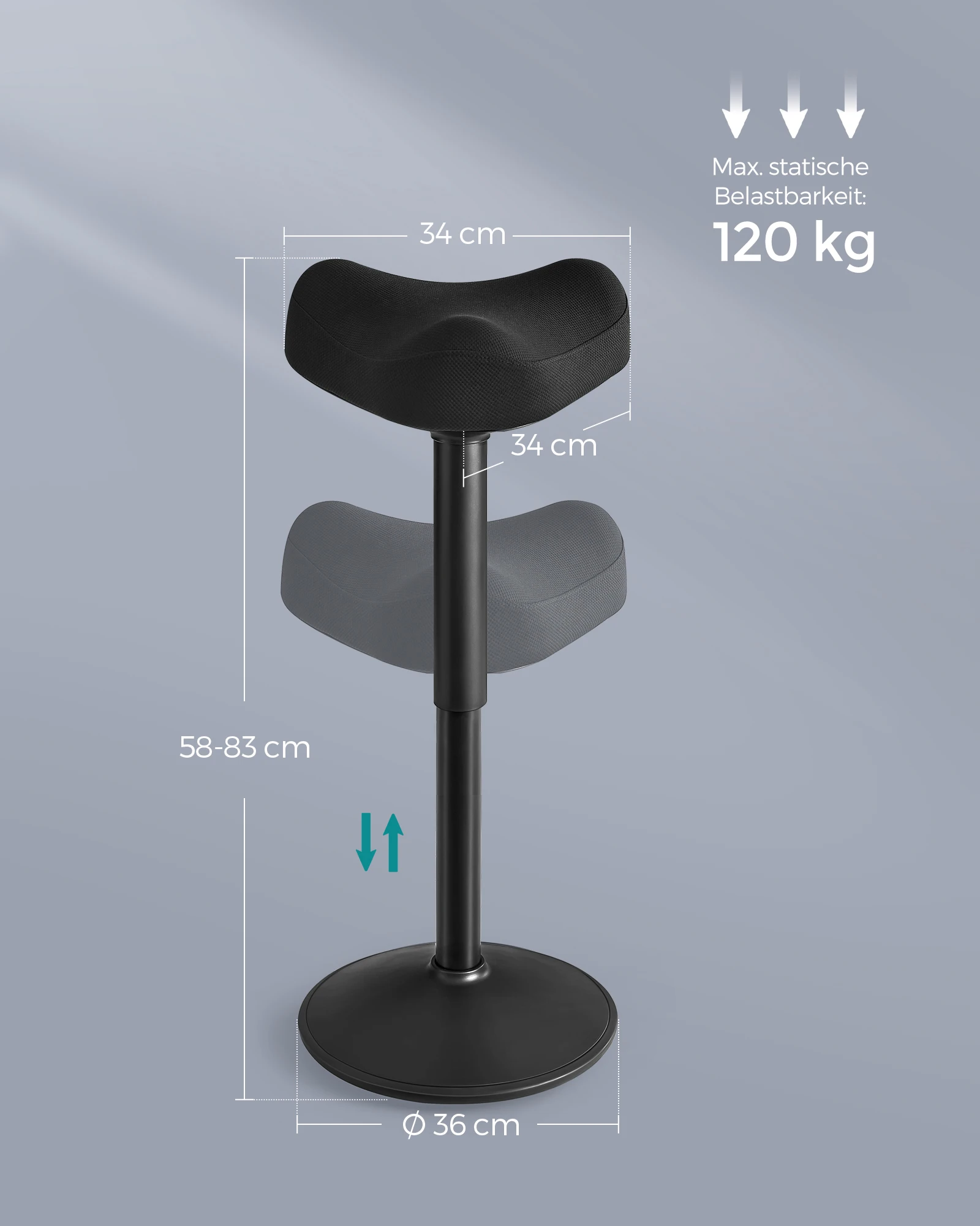 SONGMICS Hocker, Stehhocker um 360° neigbar, Schreibtischstuhl, höhenverstellbar 58-83 cm