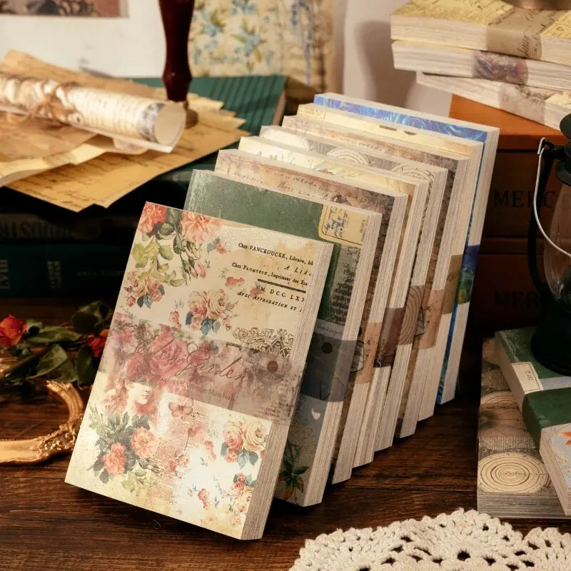 Blocco note in materiale per messaggi vintage da 100 pezzi con carta decorativa con caratteri floreali creativi, 8 stili