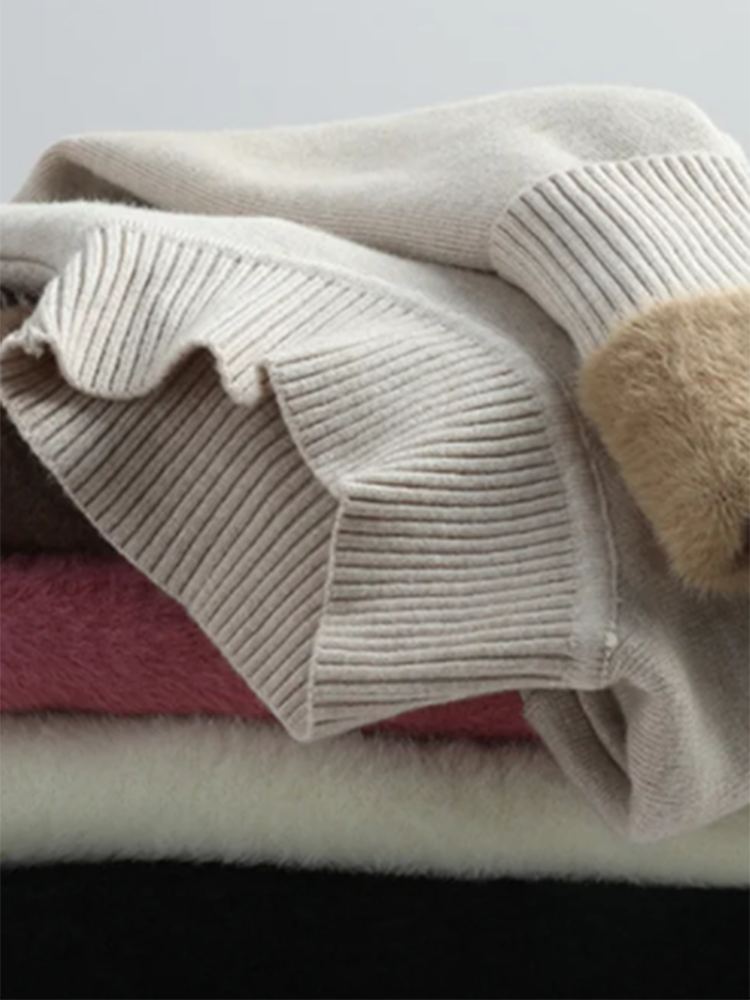 Slim Half Turtleneck Knitted Sweater Women Knitwears Velvet Lined Jumper Winter Warm Thicken Pullovers Soft Jersey Suete Tops