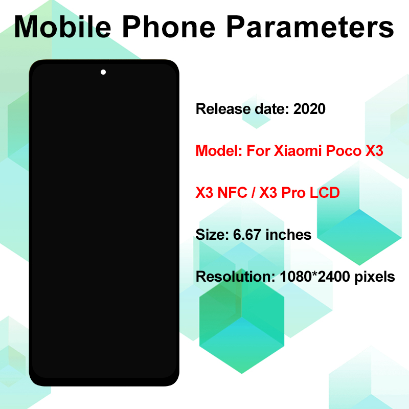 6.67" IPS LCD For Xiaomi Poco X3 NFC Display M2007J20CG Touch Screen Digitizer For Poco X3 Pro LCD M2102J20SG Replace Parts