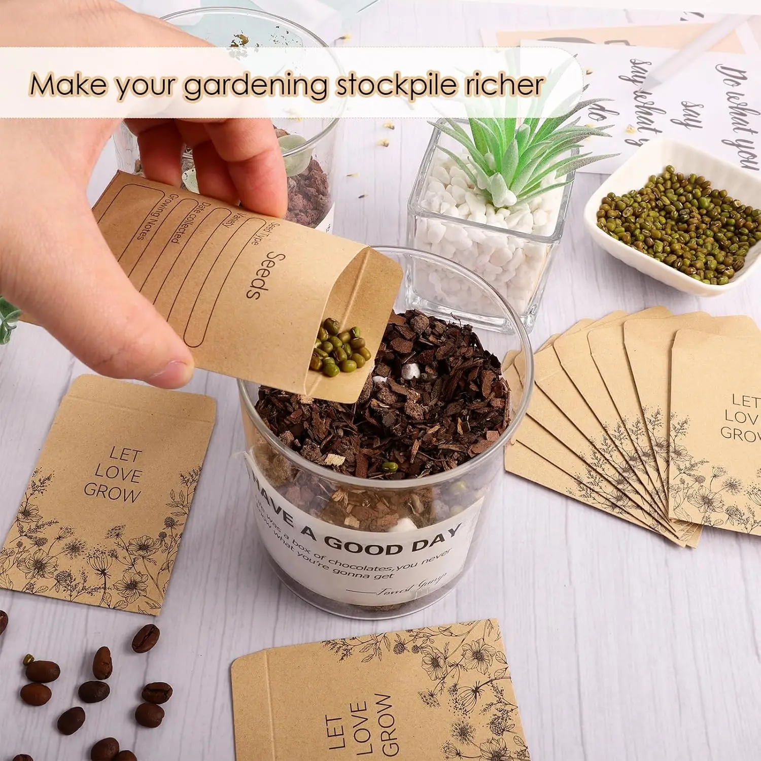 60/120 Pcs Seed Envelopes Bulk 2.36 x 3.15 Inch Seed Packets Envelopes Self Adhesive Small Paper Coin Envelopes Resealable Seed