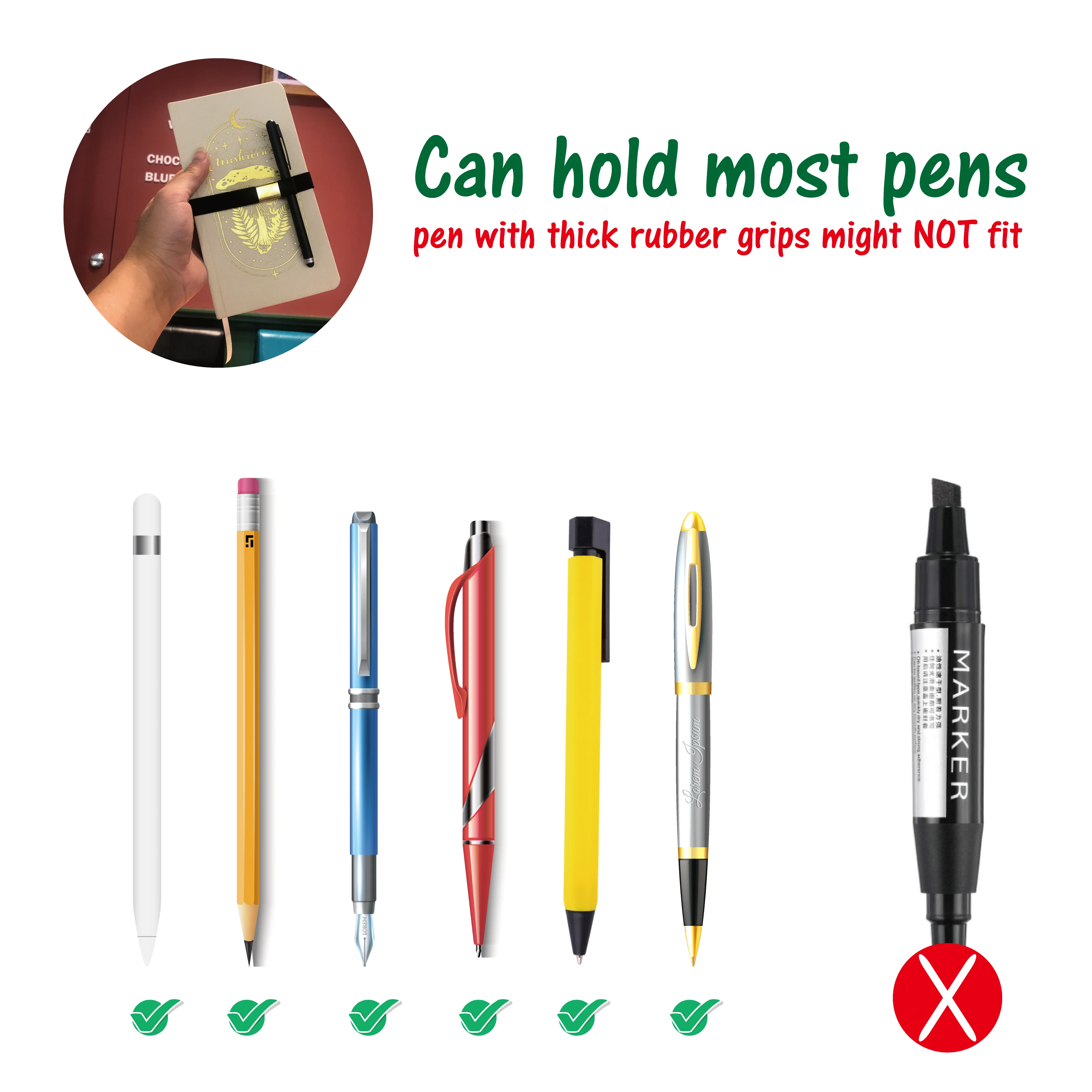 1 PC Elastic Band Pen Holder With Gold Color Metal Buckle For Notebook, Reading Books, Planner, Journals, Drawing Sketch