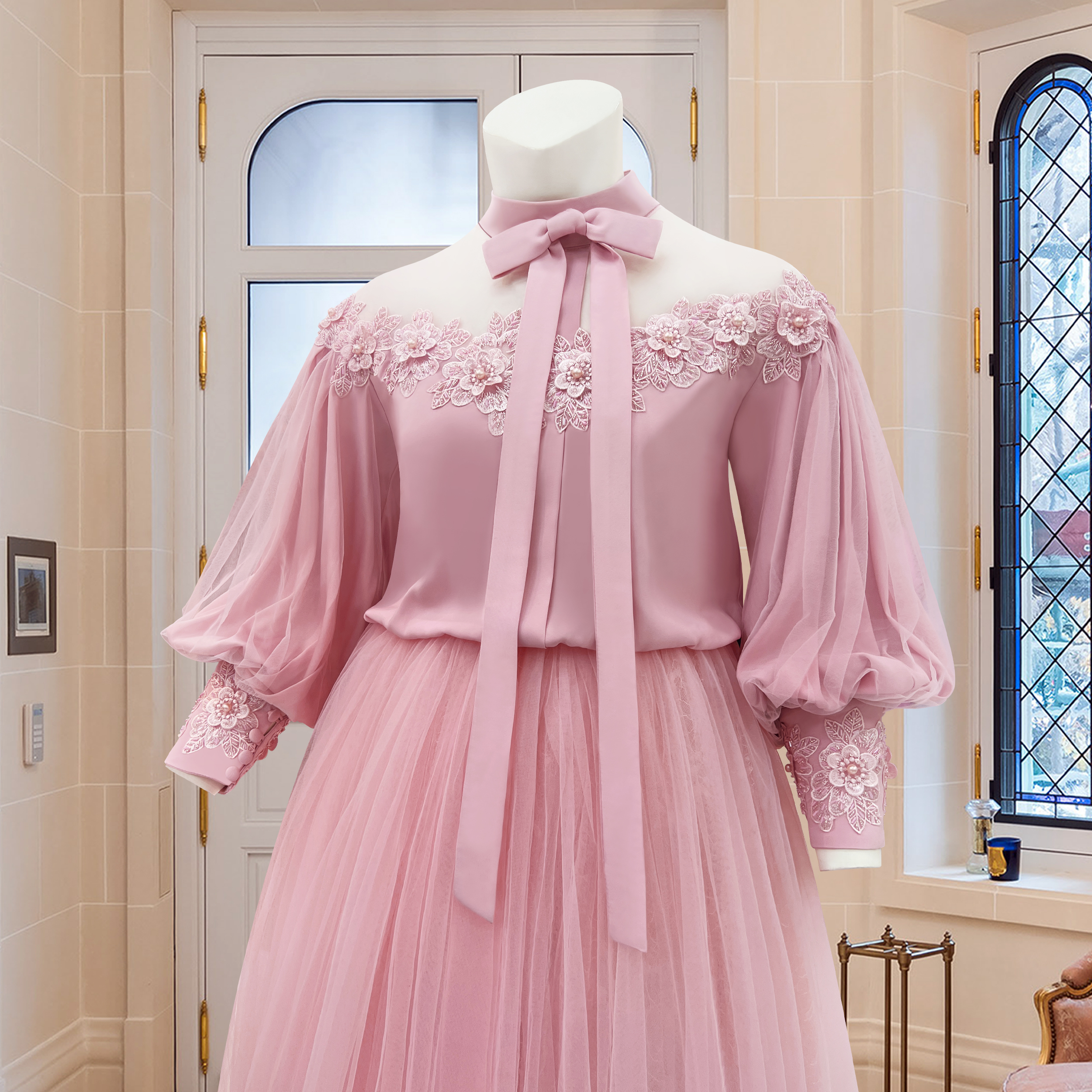 Vestido De Noiva De Puff Francês Rosa, Vestido De Bolo De Princesa De Luxo Leve