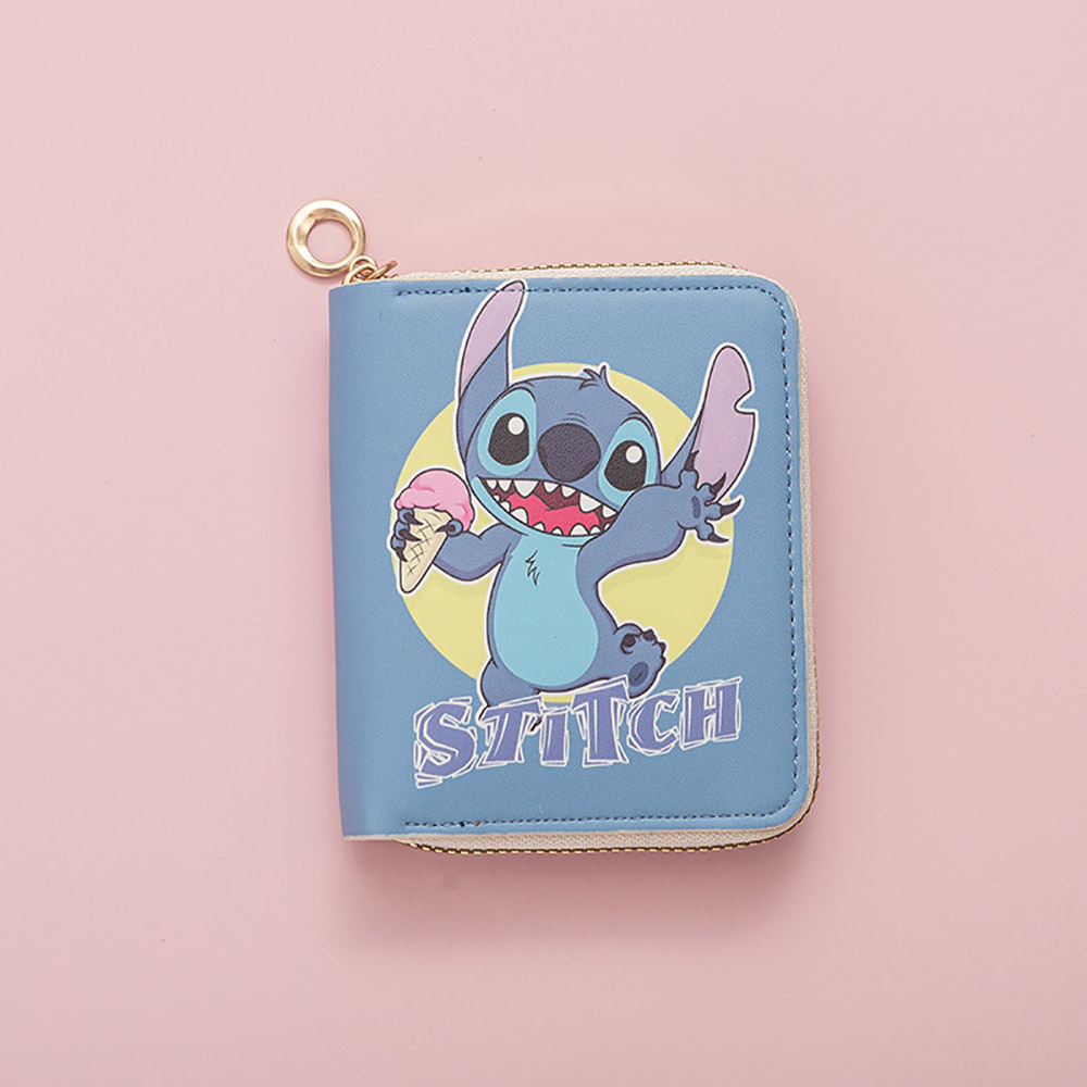 Monedero de Anime Kawaii Stitch, cartera con cremallera de dibujos animados a la moda, tarjetero con estampado de estudiante, bolsa de almacenamiento de identificación, paquete de tarjetas, regalos de navidad