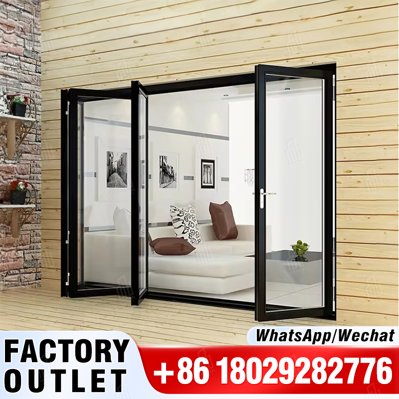 Puerta de vidrio corredera personalizada, ventanas acordeón, puerta plegable de doble vidrio, puertas plegables apilables interiores modernas