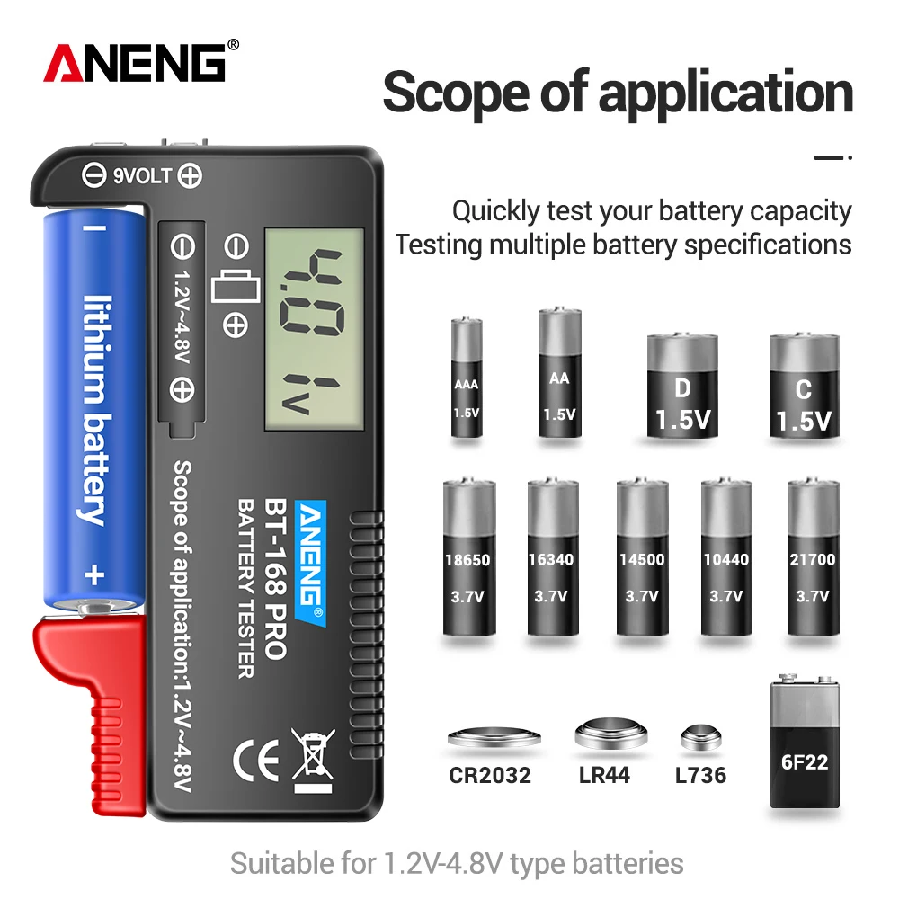 เครื่องทดสอบแบตเตอรี่ ANENG 168 PRO เครื่องวัดความจุแบตเตอรี่ เครื่องทดสอบอเนกประสงค์ แบตเตอรี่ลิเธียม แบตเตอรี่แบบกระดุม 18650 เครื่องมือทดสอบ