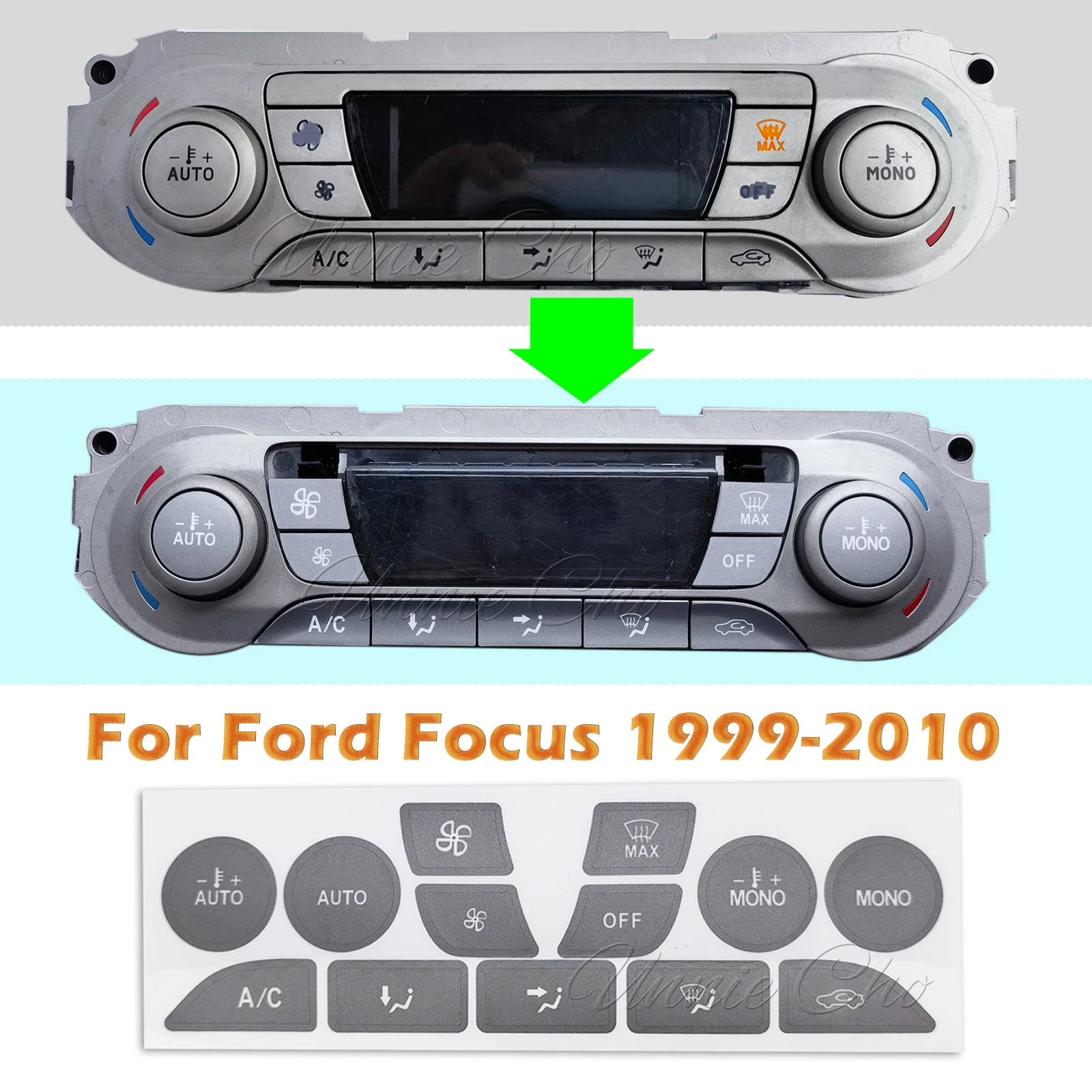 Pegatina de botón de enfoque para Ford Focus 2 MK2, accesorios de vinilo plateado, calcomanías de reparación climática para tablero de aire MK1 MK III