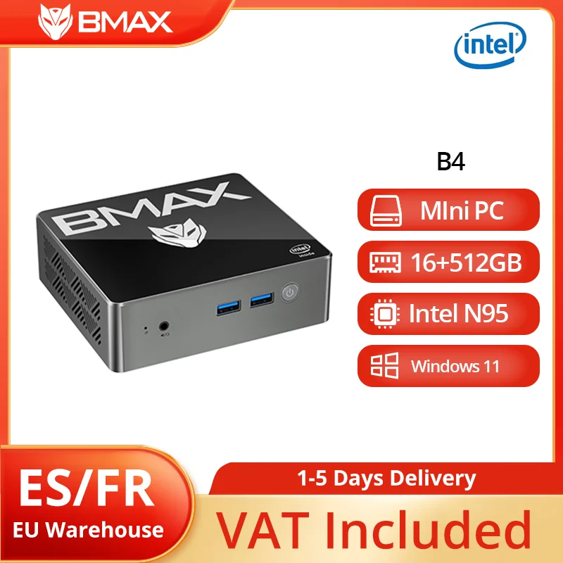 BMAX B4 Mini PC Windows 11 PC Intel N95 16GB 512GB SSD 2*HDMI 2*USB 2.0 2*USB 3.0 Obsługuje 4K@60Hz Intel UHD Graphics