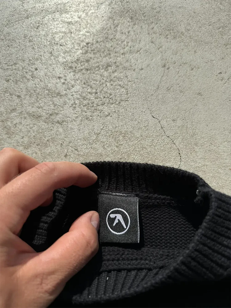 Sweter męski Y2K Aphex Twin Knit Oversized Pullovers Gothic Jumper Winter Graphic Streetwear Long Sleeve Tops Vintage Clothing