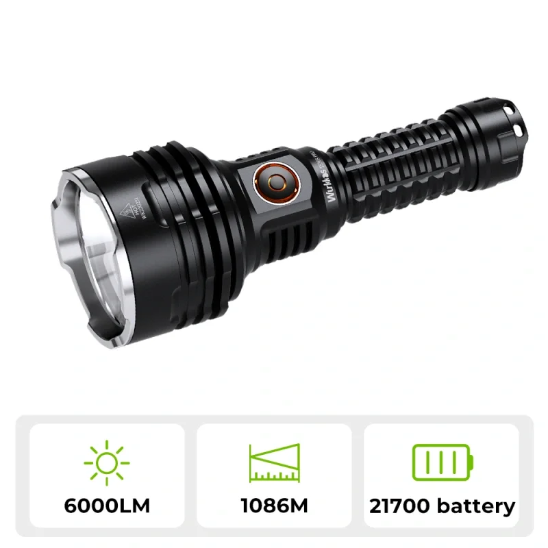 Wurkkos TS30S Pro 21700 Rechargeable Tactical Flashlight  LED USB-C 6000Lm Torch MAX 1086M Stainless Bezel Anduril 2 Power Bank