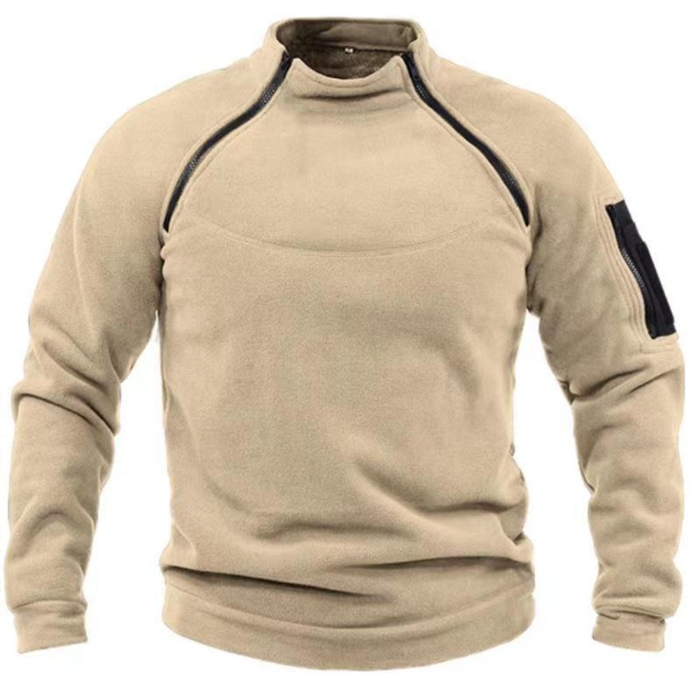 Sweat-shirt polaire pour hommes, chaud et respirant, avec fermeture éclair tactique, col debout, manches longues, décontracté, couleur unie
