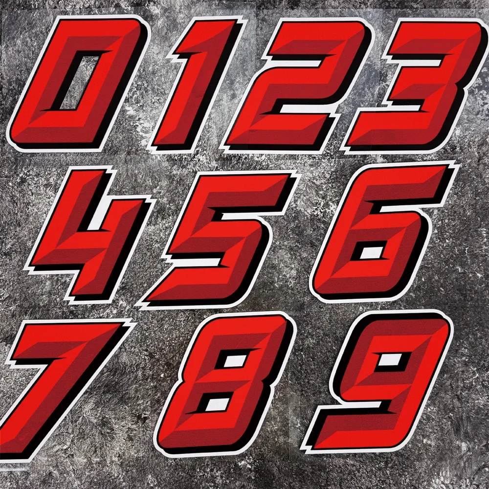 0123456789   Pegatinas de número rojo para motocicleta, carenado de tanque de combustible, calcomanías de vinilo impermeables, decoración de casco de carreras DIY