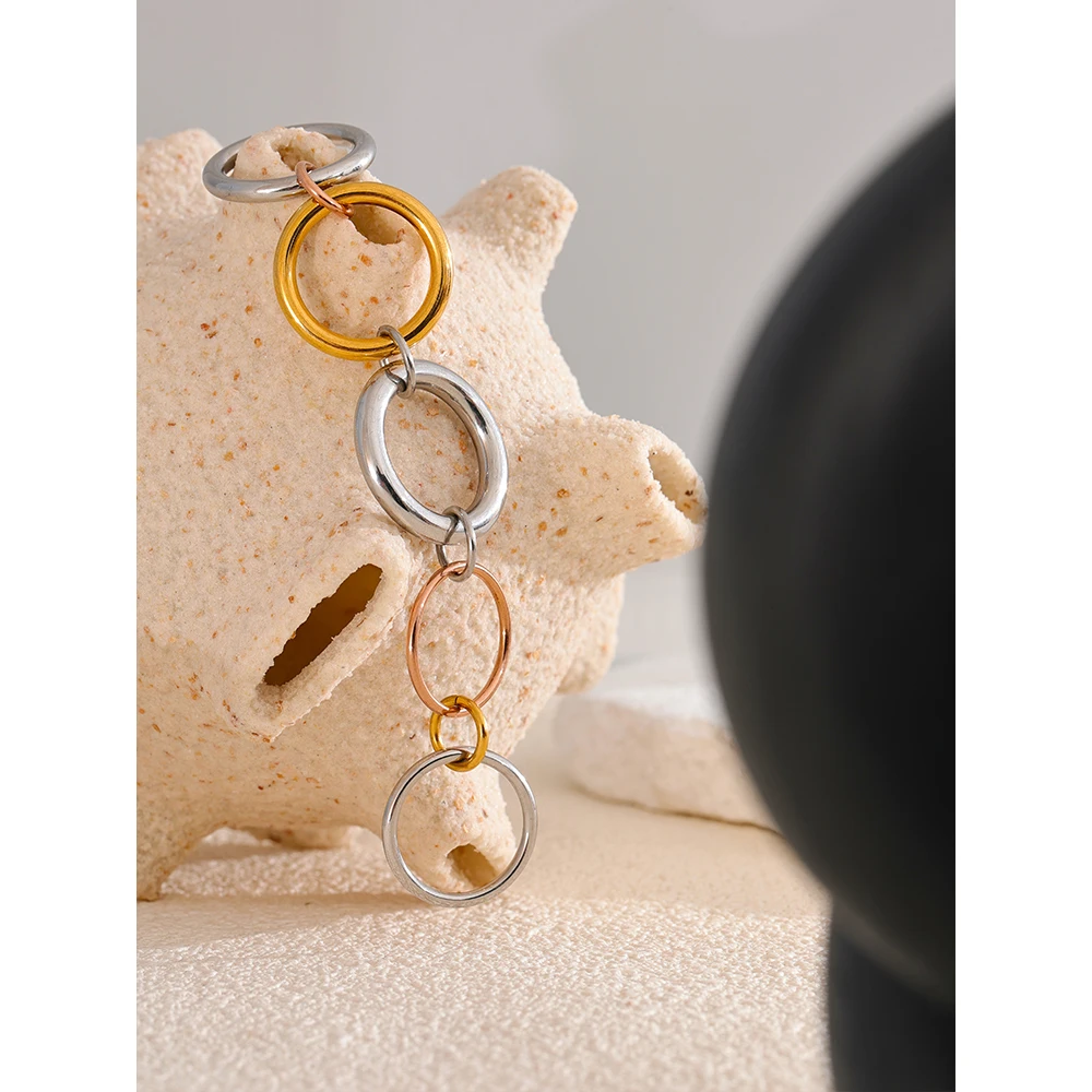 Yhpup Acero inoxidable 3 colores 5 eslabones anillos apilados 2024 PVD joyería chapada en oro real