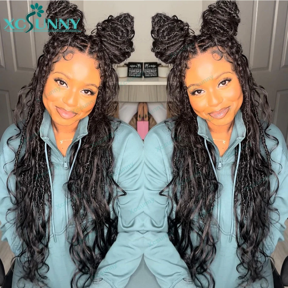 Pré Looped onda do corpo Crochet Boho Locs com cachos, Trança sem nós, Deusa Locs com cabelo humano, Encaracolado Termina