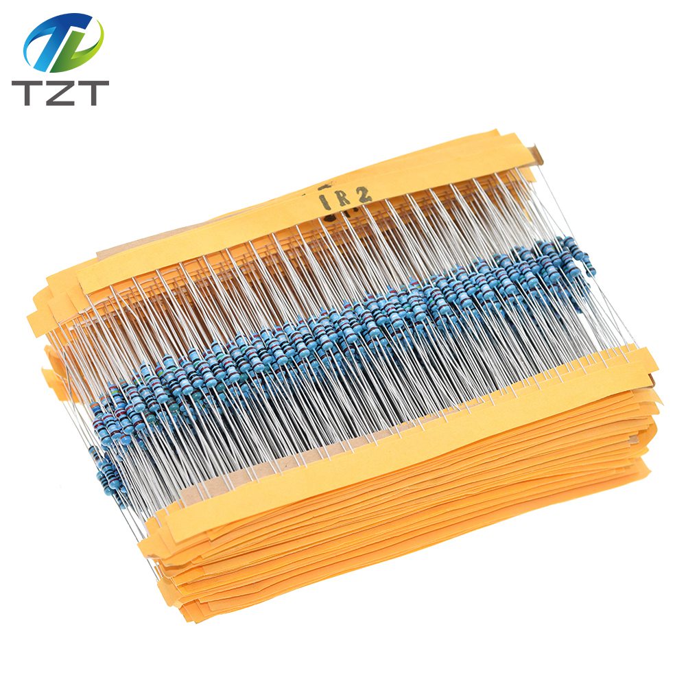 Tzt 100 peças 1/4w 1r ~ 22m 1% resistor de filme de metal 100r 220r 1k 1.5k 2.2k 4.7k 10k 22k 47k 100k 100 220 1k5 2k2 4k7 ohm resistência