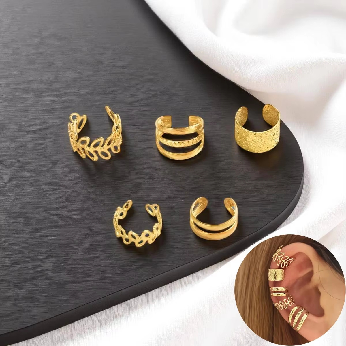 5 unids/set de pendientes de diseño elegante a la moda, estilo clásico elegante para mujer, pendientes de Clip sin perforación, forma circular en forma de hoja apilada