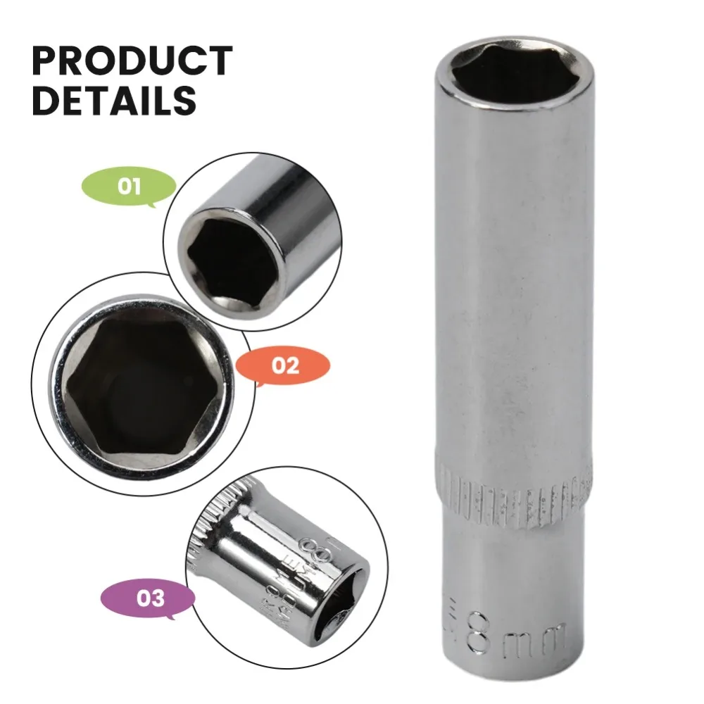 1/4 inch Drive Deep Socket Set 6-Point Metric Long Chrome Socket Set From 4mm to 14mm Professional Grade