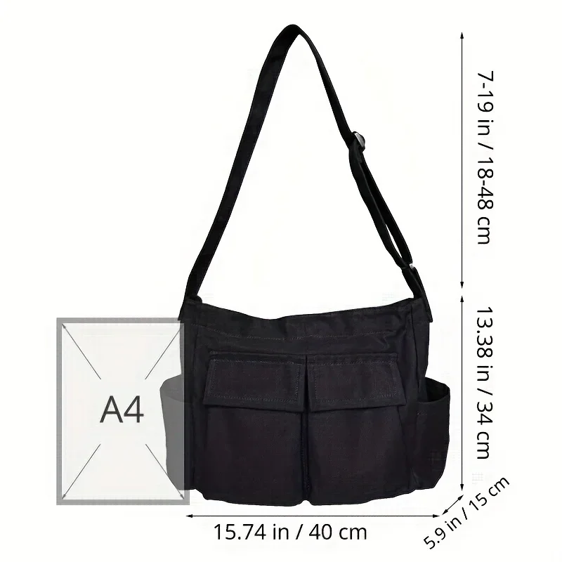 Bolsa mensageiro escolar feminina, bolsa de ombro de designer sólida, grande capacidade, casual, de lona, bolsa de ombro feminina