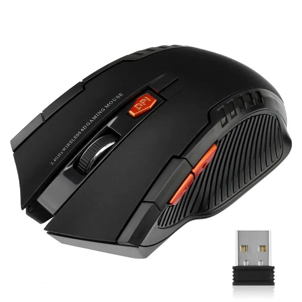 Ratón inalámbrico 2,4G, ratón óptico de 1600DPI, ratón para juegos de ordenador, ratón inalámbrico de 6 botones con receptor USB