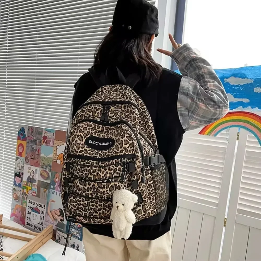 한국판 얼짱 대용량 배낭, 유럽 및 미국 레트로 레오파드 무늬 학생 책가방