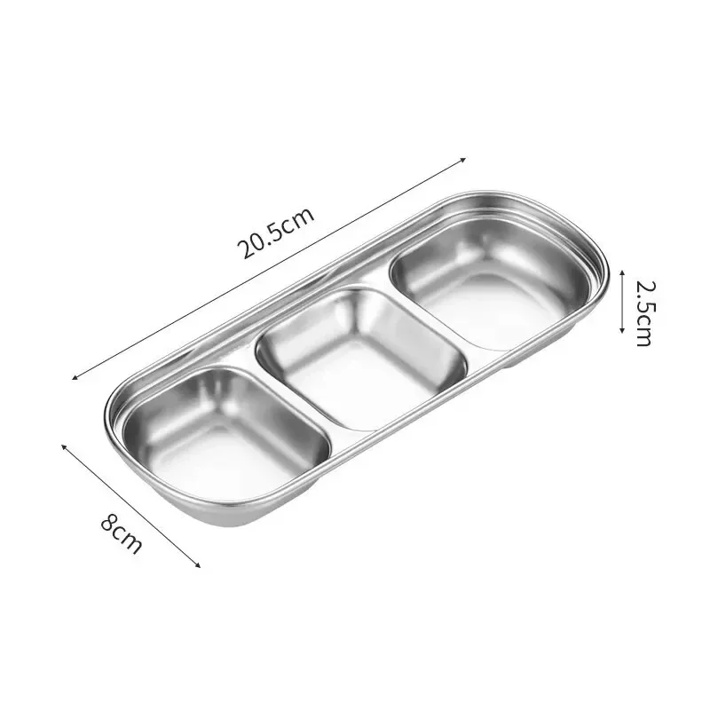 Bandeja de mergulho com 3 compartimentos em aço inoxidável, bandeja para temperos, molho, churrasco, restaurante, talheres