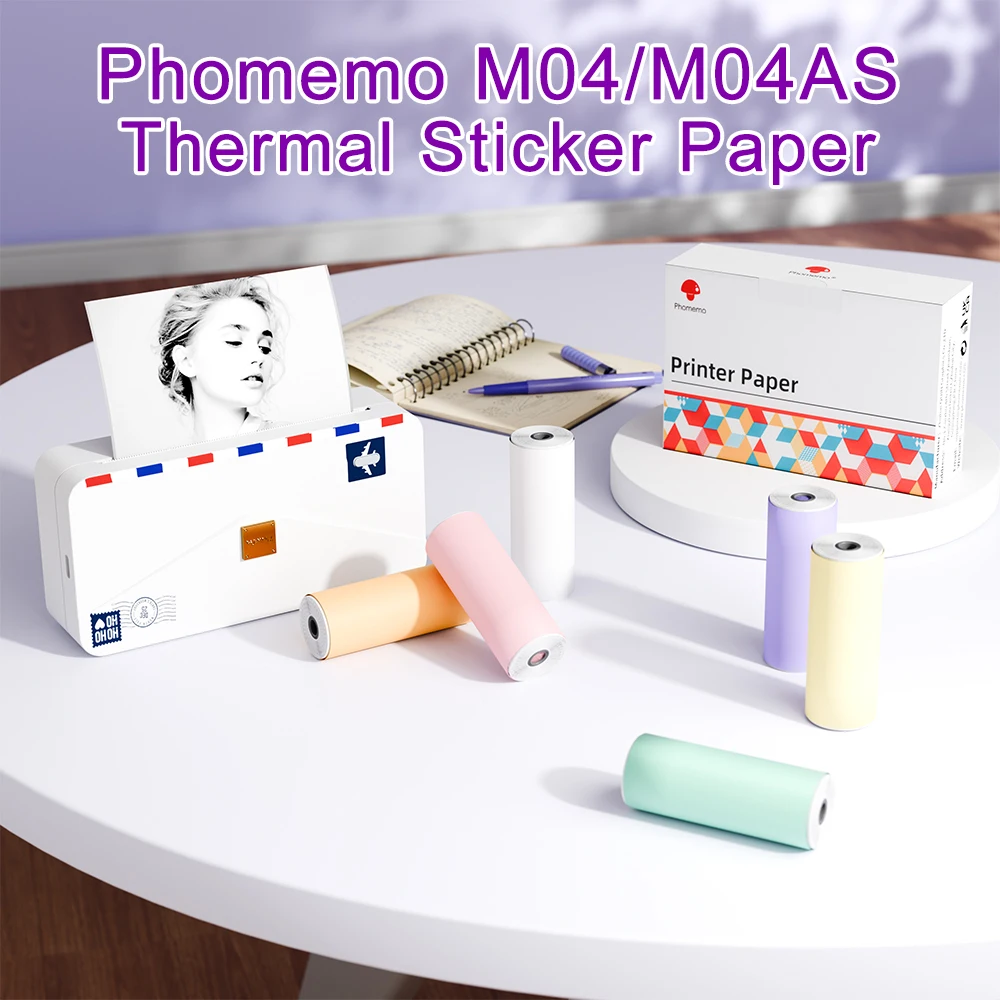 Phomemo White Adhesive Thermal Sticker Paper 107mm Compatible With Phomemo M03AS/M04S/M04AS Wireless Pocket Printer 3 Rolls