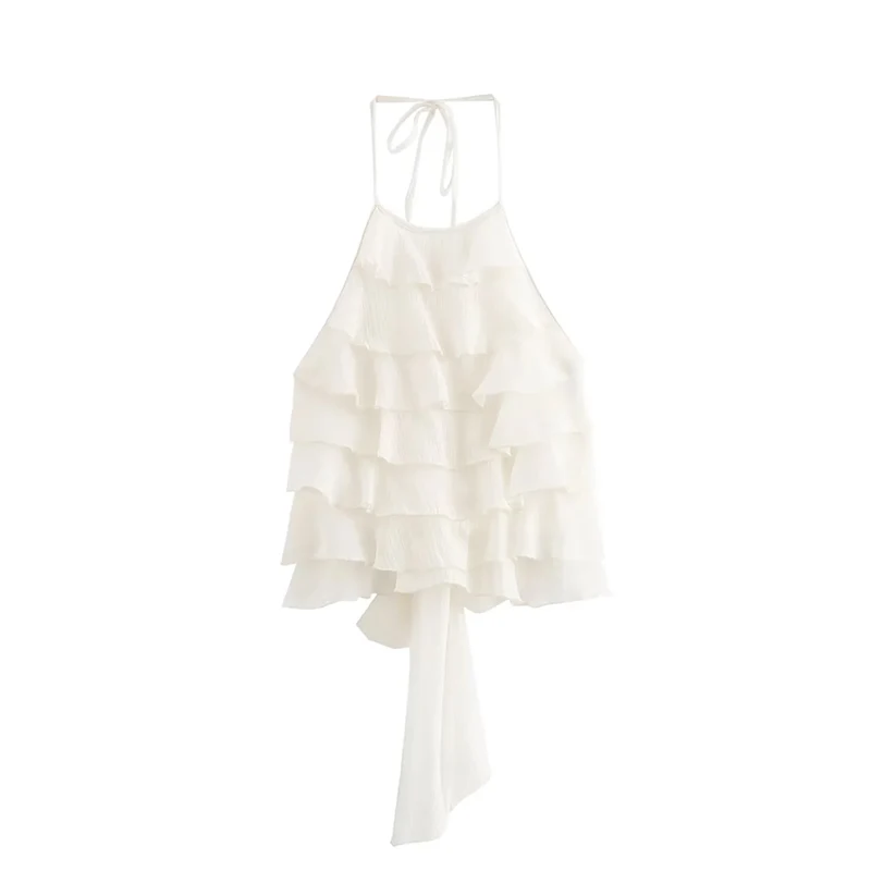 Chaleco sin mangas con cuello Halter y lazo para mujer, Top elegante con flecos, Top Sexy, corpiño a la moda, ropa femenina