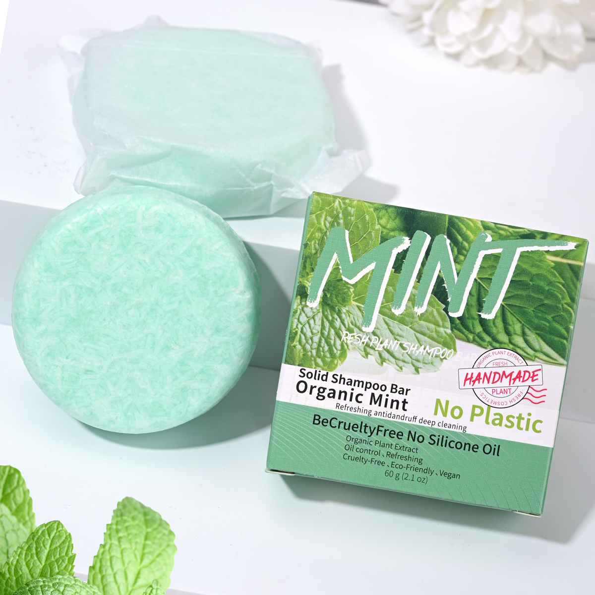 Ice Cool Erfrischendes Minz-Shampoo mit ätherischen Ölen, Handseife, festes Shampoo-Stick, Bio-Pflanzenextrakt-Essenz, Haarpflege