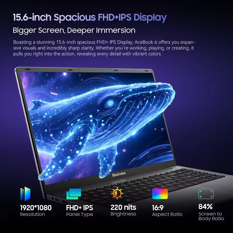 Blackview AceBook 6 laptop 15,6" FHD IPS Intel Twin Lake N150 16GB RAM 512GB SSD + uitbreiding tot 1TB Windows 11 Home Notebook