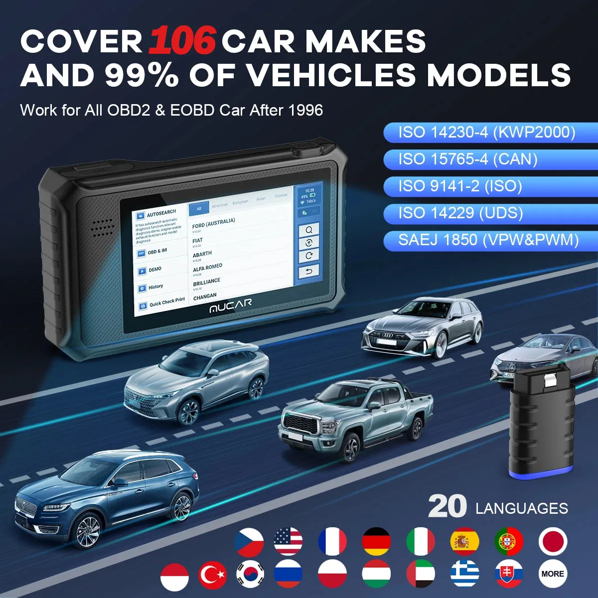 THINKCAR MUCAR VO6 Professionelle Autodiagnosetools, vollständige Systemdiagnose, 28 Resets, lebensfreier Obd2-Scanner, automatischer VIN-Codeleser