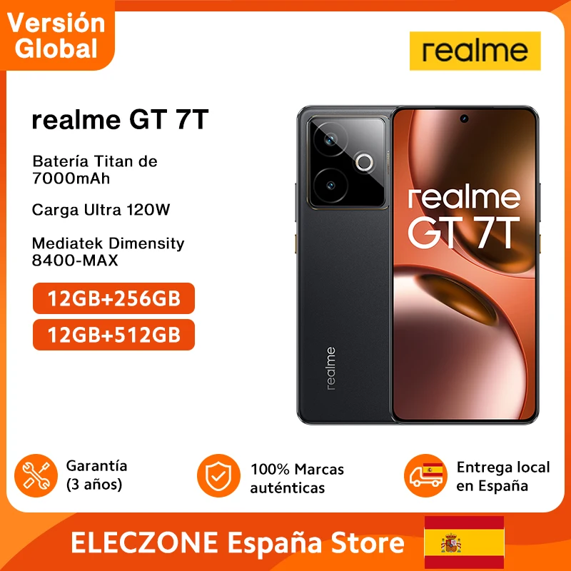 realme GT 7T Smartphone 5G 2025 Neues Mediatek 8400-Max 7000 mAh Titan-Akku 120 W Ultra Charge 6,8 Zoll 120 Hz Display Globale Version