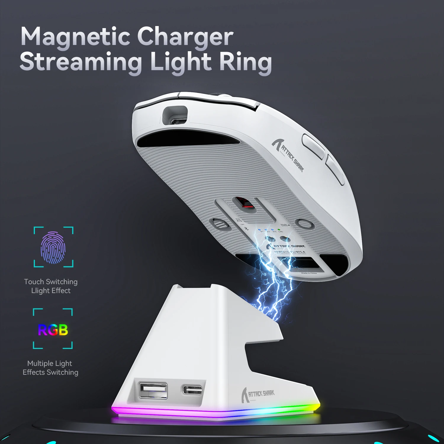 Attack Shark X6 Bluetooth Mouse , PixArt PAW3395, Tri-Mode Connection, RGB Touch Magnetic Charging Base, Macro Gaming Mouse