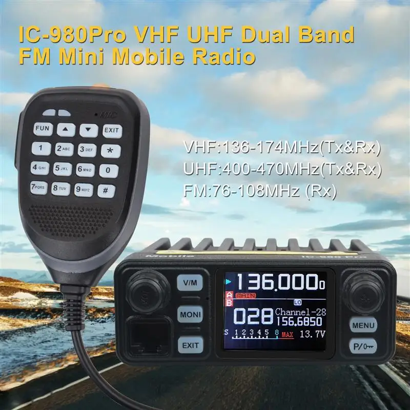 ¡Nuevo! Hiroyasu Walkie Talkie IC-980Pro VHF UHF banda Dual reloj 25W 200Ch reducción de ruido Mini FM Vox Scrambler Radio móvil