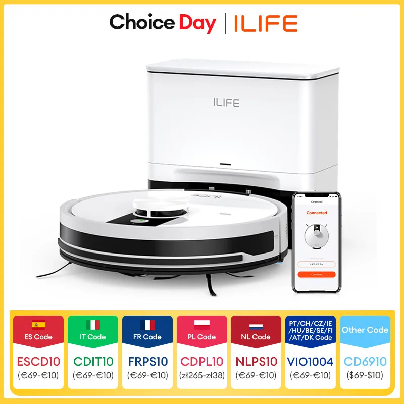 Combinação de robô aspirador e esfregão ILIFE A12 Pro, navegação LIDAR, coleta automática de poeira, sucção 3000Pa, aplicativo/controle remoto