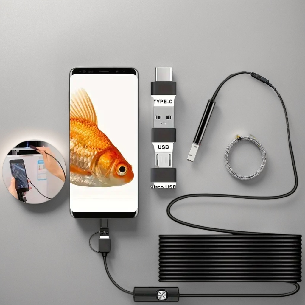 ​ ​ Mini câmera endoscópica 3 em 1 - câmera cobra USB/Tipo C para PC Android e inspeção de carro ​ ​