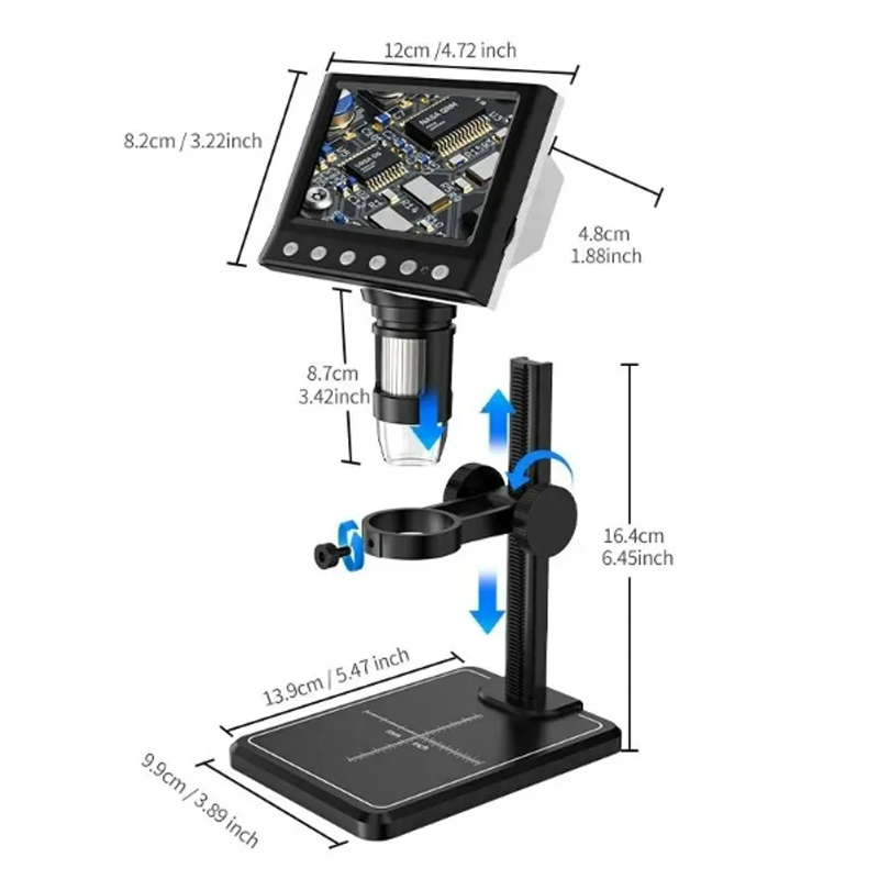 Mikroskop cyfrowy LCD o przekątnej 4,3 cala Mikroskop lutowniczy 40-1000X do monet błędu Lupa USB Mikroskop z 8 diodami LED i wysokim stojakiem