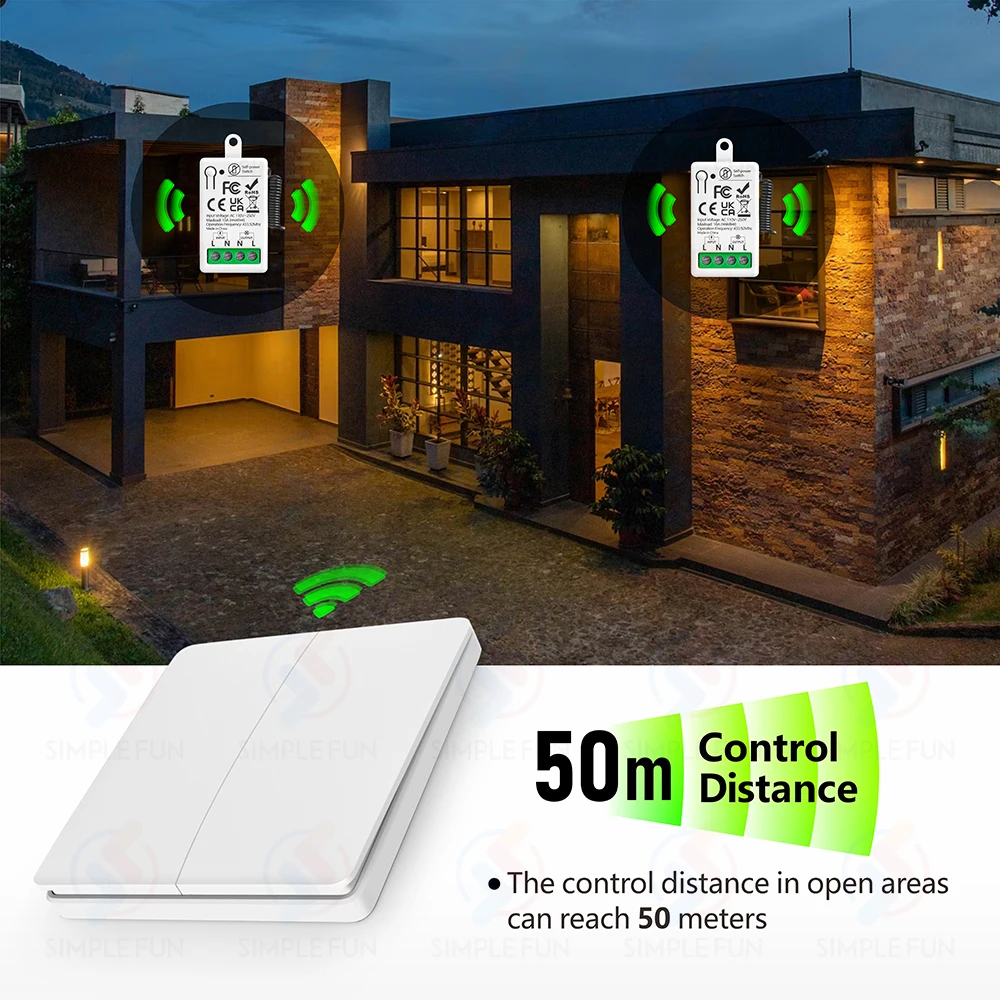 433mhz Wireless Light Switch 110V 220V 230V Self-generating Wireless Switch No Battery Required Self-Powered Waterproof Remote