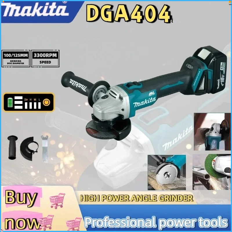 2026 Makita 18 В 100 мм DGA404 Бесщеточная литиевая электрическая угловая шлифовальная машина Перезаряжаемая режущая машина Полировальный станок высокой мощности