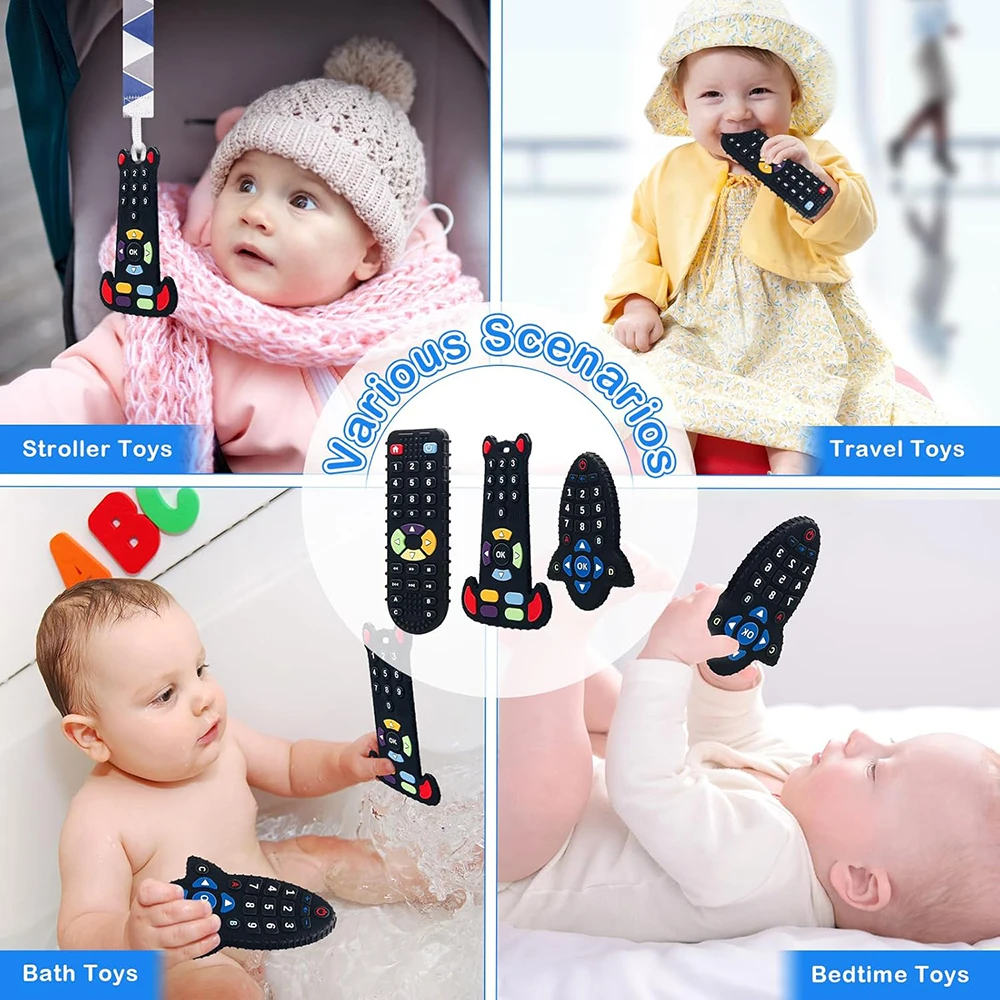 ของเล่นเด็ก 0 12 เดือนซิลิโคนTeethingของเล่นรีโมทคอนโทรลรูปร่างหมีTeether Chewของเล่นบรรเทาฟันGum Sensoryของเล่นสําหรับทารก