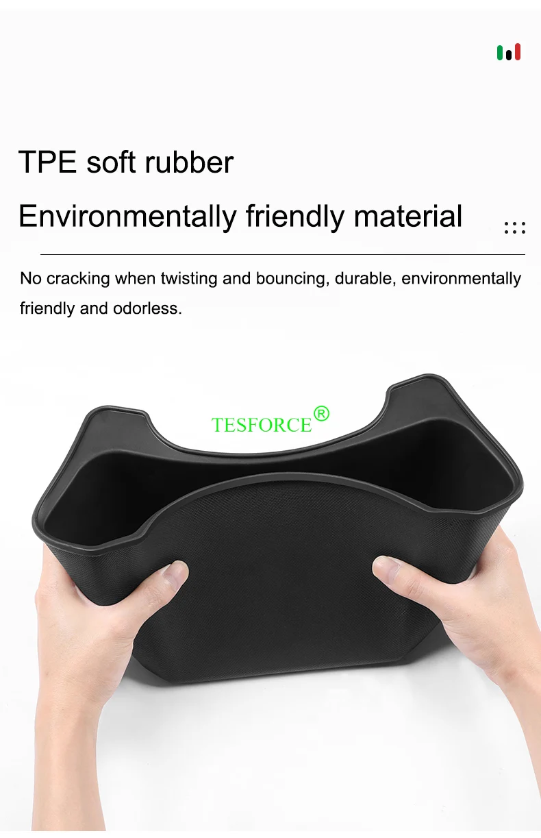 For Tesla Model Y 2021-2024 Rear Center Console Storage Box TPE Organizer Box with Cover Trash Can Under Seat Car Accessories