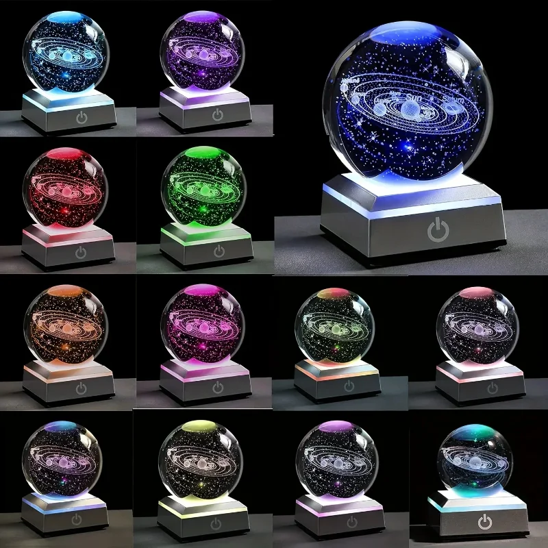 Touch LED Light Base Colorful 3D Crystal Glass Art Crystal Display Lamp Base Stand for Room laser Decorate lamp holder