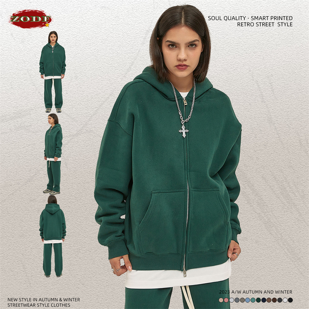 ZODF-Homens de Cabeça Dupla Zipper Hoodies de Lã, Unisex moletons soltos, Sólidos Casacos com Capuz Quentes, Inverno, Novo, HY0633